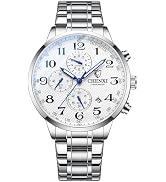 Avaner Men's Stainless Steel Watches: Analog Quartz Wrist Watch with Luminous Hands and Three-Eye...