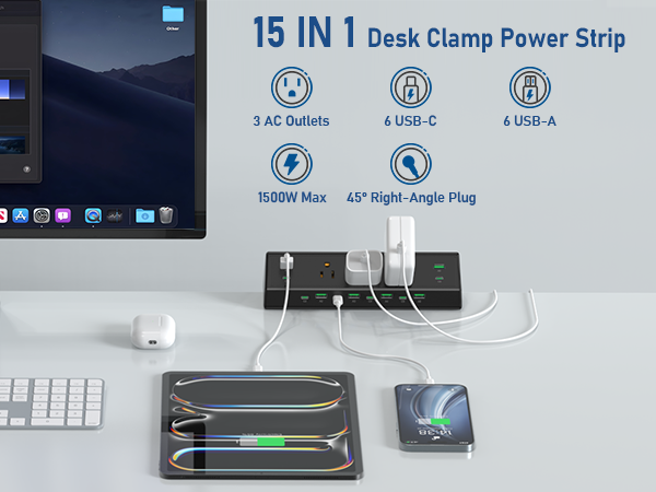 desk clamp power strip surge protector