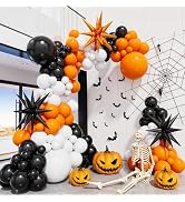 Halloween Balloon Garland Arch Kit, 116Pcs Orange Black and White Balloons | Orange and Black Bal...