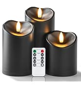Homemory Black Flameless Candles Outdoor Waterproof, LED Halloween Candles | Flickering Pillar Ca...
