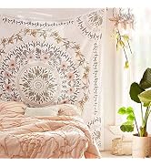 Simpkeely Sketched Floral Medallion Tapestry, Bohemian Mandala Wall Hanging Tapestries, Indian Ar...
