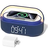 COLSUR 6-in-1 Bluetooth Speaker Alarm Clock with 15W Wireless Charger, FM Radio, Adjustable LED N...