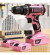 Pink Cordless Drill Set, Double 2000mAh Power Pack Electric Power Drill for Women, 20V Lightweigh...