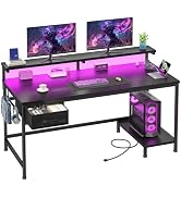 DurayLoly 39.3" Gaming Desk with Power Outlet and LED Lights,Computer Desk with Adjutable Monitor...