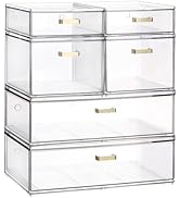 LALOBLUE Stackable Storage Drawers, 6 Pack Clear Acrylic Organizer Bins with Golden Handles, Mult...