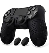 PlayVital Line & Dot Black Silicone Cover Skin for ps4 Controller, Anti-Slip Soft Protector Case ...