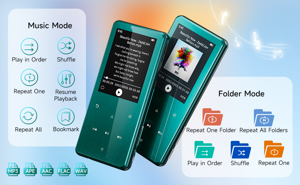 64GB MP3 Player, Bluetooth 5.3, Zinc Alloy Body, 2.4" Screen, 45H Battery, Speaker, FM Radio