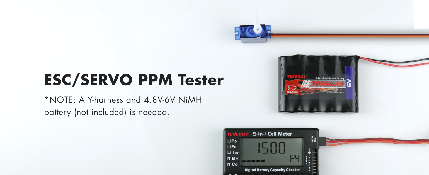 5-in-1 ESC/Servo PPM tester, Y harness and battery pack not included