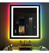 LOAAO 28"X32" LED Bathroom Mirror with Lights, Anti-Fog, Dimmable, RGB Backlit + Front Lighted, B...