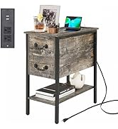 VECELO End Tables,Narrow Nightstands with Charging Station & USB Ports &Drawers,Night Stand for L...