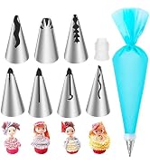 Suuker 9 Pieces Ruffle Piping Tips Set, Stainless Steel Vintage Cake Piping Tips Pleated Skirt Pi...