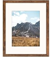 SNXJWA Brown 11x14 Picture Frame with Mat for 8x10 Display, Rustic Wall Photo Frame for Horizonta...