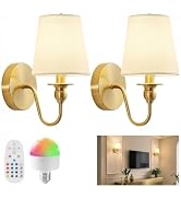 Cloudpulse Battery Operated Wall Sconces Set of 2, Gold Rechargeable RGB