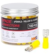 HKS 100PCS Female Vinyl Insulated Spade Connector Yellow 12-10 AWG - 6.3mm 1/4" Electrical Quick ...