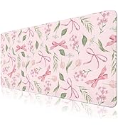 DINKY XXL Large Mouse Pad, Pink Floral Desk Mat for Desktop, PU Leather Gaming Mousepad, Cute Bow...
