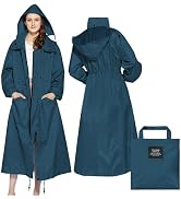 LAMA Womens Long Raincoats Rain Jacket Waterproof Packable Hooded Windbreaker Lightweight Adjusta...