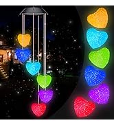PACETAP Heart Solar Wind Chimes Outdoor,LED Solar Wind Chimes Color Changing Mobile Wind Chime Wa...