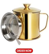 Larger Capacity Bacon Grease Container with Fine Mesh Strainer