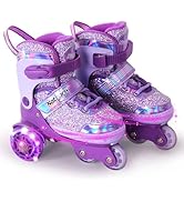 Nattork Toddler Roller Skates, 4 Adjustable Sizes Tri-Wheel Skates for Girls Ages 3-7 with Fun Li...
