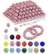 120PCS FIVEIZERO Rhinestone Beads for Jewelry Making, 10mm Dark Pink Shiny Round Sparkle Crystal ...