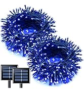 JMEXSUSS 2 Pack Blue Solar Christmas Lights, 100 LED 42.7ft Solar String Lights Outdoor Waterproo...