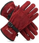 AOUCHI Work Gloves, Extra Soft Deerskin Suede, Durable Flexible Genuine Leather Gloves for Yard W...