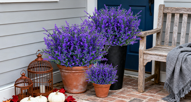 Artificial Lavender Flowers Outdoor UV Resistant No Fade Faux Plastic Plants