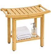 LGURT Bamboo Shower Bench, Rectangular Bathroom Stool, Non-Slip Wood Seat | anti-slip textured se...