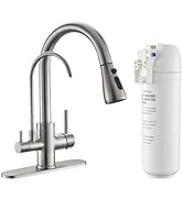 CENOSA 3 in 1 Bruched Nickel Kitchen Faucet with Sprayer Two Handle Kitchen Sink Faucet with Unde...
