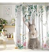 Kuyuayee Spring Easter Bunny Shower Curtain 72x72 Inch Rabbit Shower Curtains for Bathroom with H...