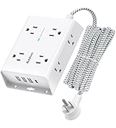 10Ft Long Surge Protector Power Strip, Extension Cord with 8 AC Outlets and 4 USB Ports(1 USB C),...