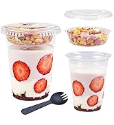 TOFLEN 12 oz Clear Plastic Yogurt Parfait Cups with Lids Disposable To Go Cereal Cups for Breakfa...