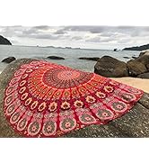 raajsee Red Mandala Round Beach Tapestry Hippie/Boho Beach Blanket Roundie/Indian Cotton Throw Bo...