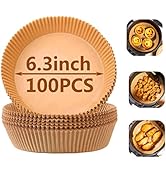 AILIFEER Air Fryer Liner Round,100PCS 6.3 inch Disposable Liners for 2 to 4.9Qt Air Fryer,Unbleac...