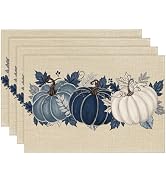Artoid Mode Navy Blue Pumpkins Fall Placemats Set of 4-12 x 18 Inch | Heat-Resistant Table Mats, ...