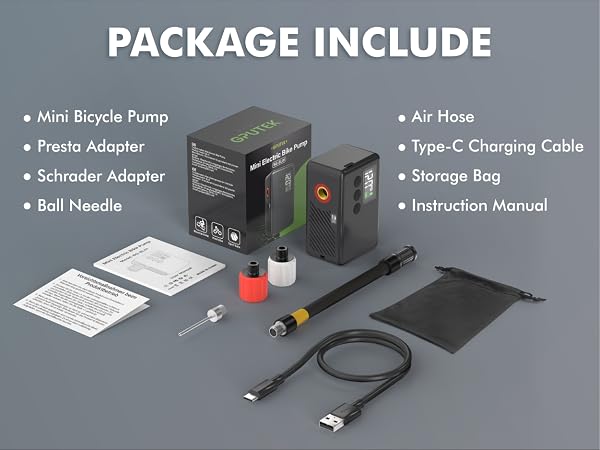 Mini Electric Bike Tire Air Pump with Gauge for Presta Schrader Bicycle Inflator