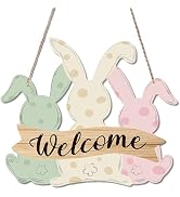 Easter Decorations Door Sign,Wooden Cute Bunny Welcome Easter Door Hanger Easter Door Wreath Hang...