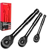 pgroup 3-Piece 90 Tooth Ratchet Wrench Set, 1/4”, 3/8”, 1/2” Drive Reversible Ratchets, 4-Degree ...
