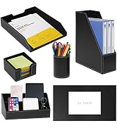 6 Piece Office Supplies/Desk Organizer Set with Desktop Leather Writing Pad,File Paper Tray,Magaz...