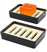 Leadiy Bamboo Fiber Soap Dish and Soap Holder Combination (Removable), Single Environmentally-Fri...