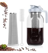 QHH Cold Brew Coffee Maker, 64 oz Wide Mouth Mason Jar Pitcher with Stainless Steel Filter, Pour ...