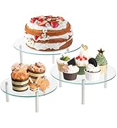 Hacaroa 3 Pcs Tempered Glass Cupcake Stands for Party, 9,11,12.6 Inch Round Food Display Stand Cl...