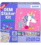 EZCRA Easy Arts and Crafts for Kids - Fun Gem Sticker Kit - 8 Unicorn Princess Themes, 990+ Stick...