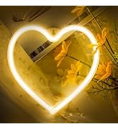 1-Pack Heart Neon Sign, Neon Heart Lights Battery Operated or USB Powered, LED Valentines Decorat...