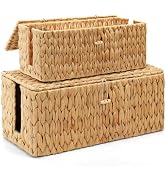 Posprica Cable Management Box with Lid, 2 Pack Handwoven Water Hyacinth Cord Hider Organizer Boxe...