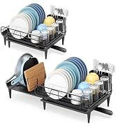 TOOLF Expandable Dish Drying Rack, 16.7'' to 26.8'' Large Dish Racks for Kitchen Counter, Stainle...
