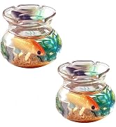 2Pcs Miniature Fish Tank Toy Mini Round Fish Bowls Resin Goldfish Grass for Dollhouse Desktop Cra...