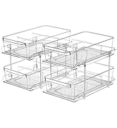 2 Set, 2 Tier Clear Organizer with Dividers for Cabinet, Shlef, Counter - MultiUse Slide-Out Stor...