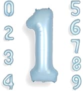SULALABOO 40Inch Light Blue Number 1 Balloon Large Helium Baby Blue Number Balloons 0-9 Giant Dig...