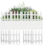 DOITOOL White Picket Fence Garden Border, Wood Decorative Garden Fence Animal Barrier Landscape F...